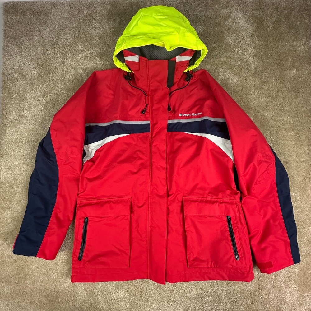 West Marine womens Third Reef Jacket XL Red Weatherproof Hooded Boating
